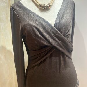 Carlisle Metallic Bronze Brown Long Sleeve Knit Twist Front Sweater Sz M NWOT